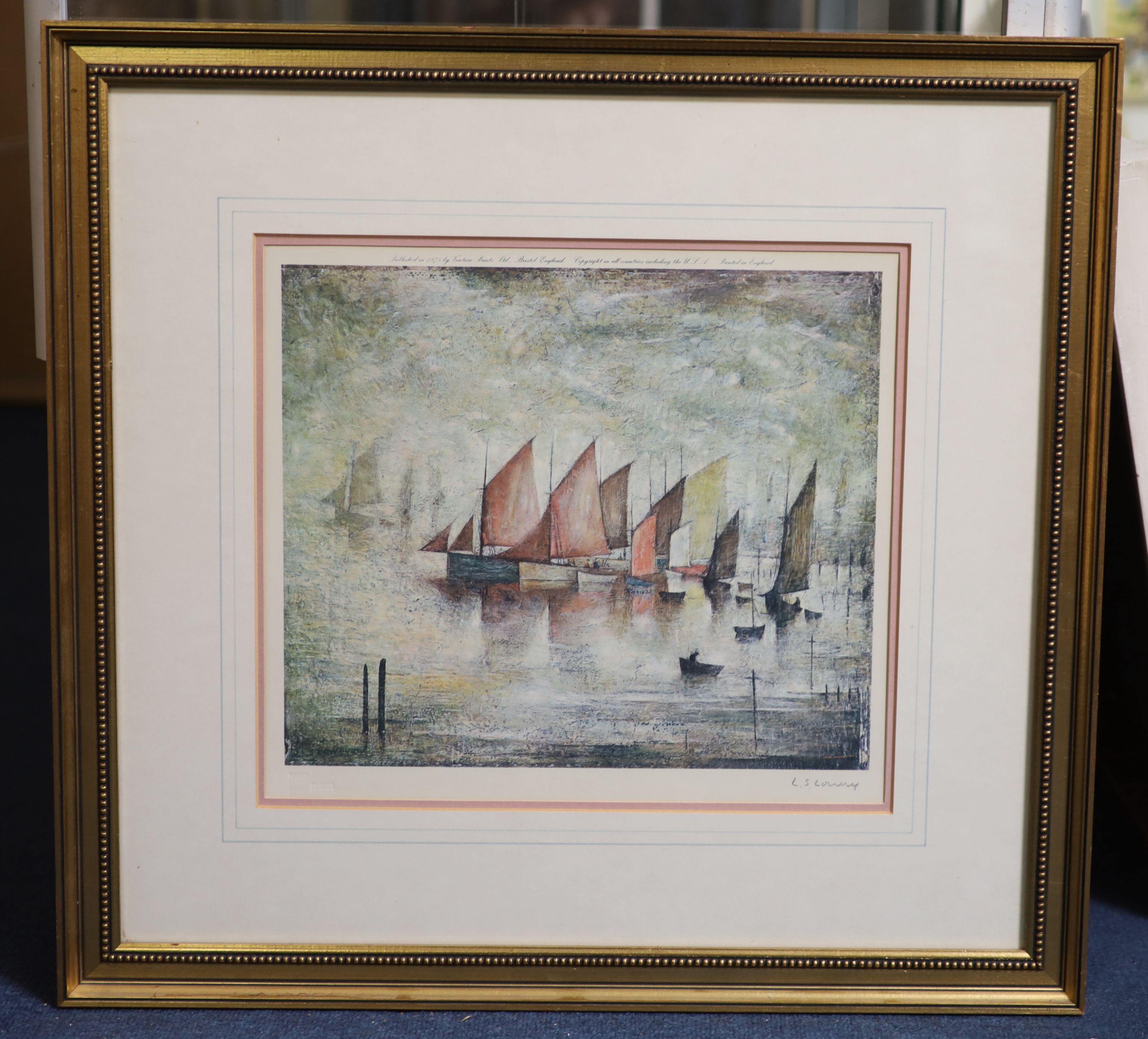 Lawrence Stephen Lowry (1887-1976), Sailing boats, limited edition print, 32 x 36 cm.